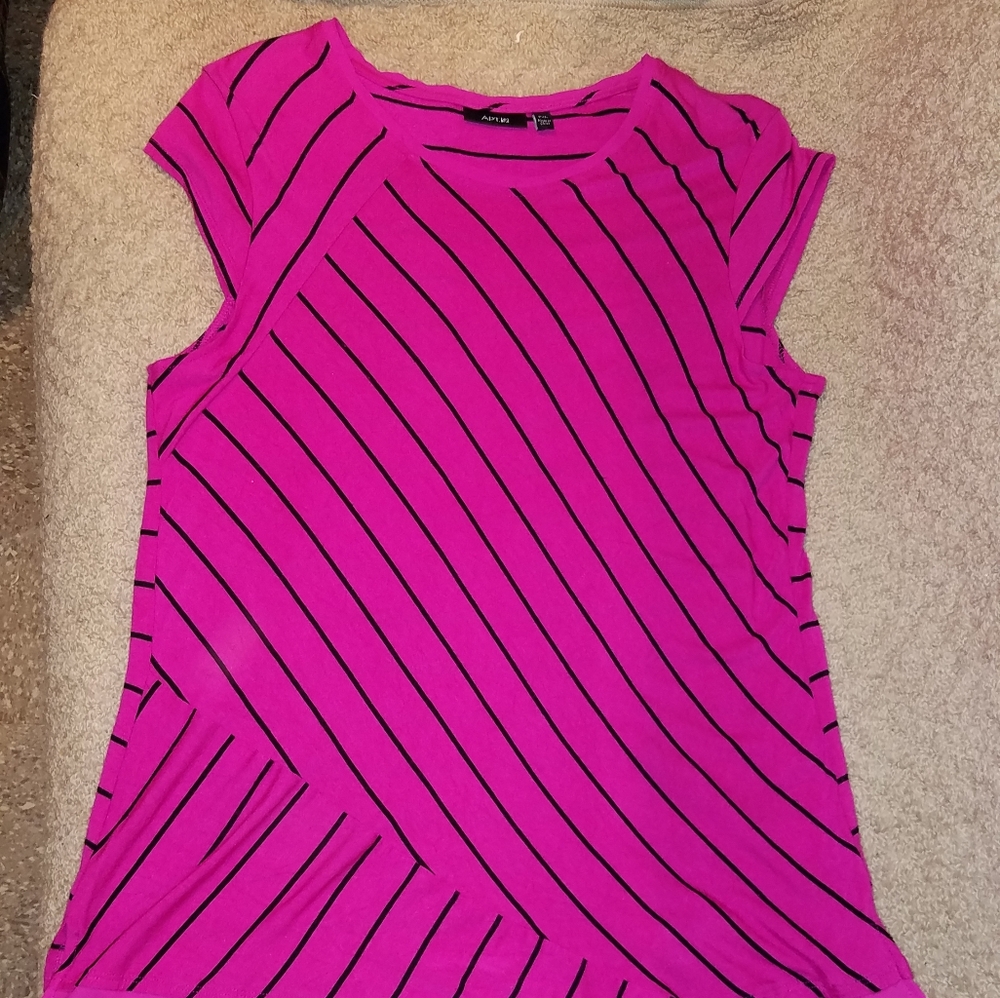 APT 9 PINK AND BLACK CAP SLEEVE BLOUSE SZ PLX
